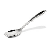 All-Clad front view of 10-inch spoon showing polished finish and balanced design benefit