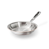 All-Clad 8" fry pan front view showing polished finish and copper accent for elegant cooking