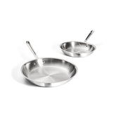 All-Clad D3 front view showing polished pans and professional finish for reliable cooking