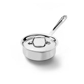All-Clad D3 front view showing compact saucepan and lid for durable everyday cooking