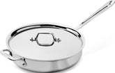 All‑Clad D3 front view showing pan and lid, highlighting professional performance
