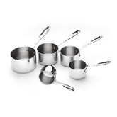 All-Clad front view of five-piece measuring cup set showing organization and durability