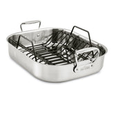 All-Clad front view roaster showing polished exterior and upright handles for secure lifting
