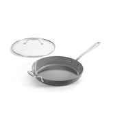 All-Clad HA1 front view with lid showing induction-ready base and practical lid benefit