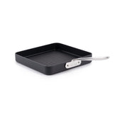 All-Clad HA1 front view showing square grill pan and polished handle, delivers reliable searing