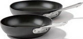 All-Clad HA1 front view set showing both pans and sleek exterior benefit even cooking
