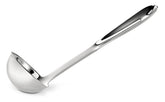 All-Clad ladle front view showing polished bowl and ergonomic handle for precise serving