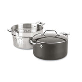 All‑Clad multi‑pot front view showing full shape and lid, brand durability benefit
