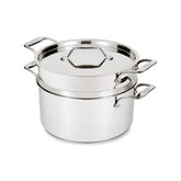 All-Clad multipot front view showing full pot and lid, durable cooking solution