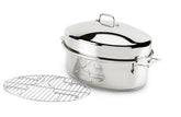 All-Clad oval roaster front view showing lid and handles for easy lifting