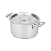 All‑Clad front view of multipot showing polished stainless finish and capacity benefit