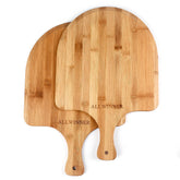ALLWINNER front view of two bamboo pizza peels showing clean finish and compact size
