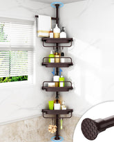 ALLZONE full assembled corner shower caddy showing sturdy storage benefit