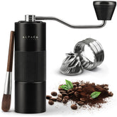 ALPACA VENTURES front view showing compact stainless steel grinder and portability benefits