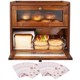 Alpeir front view brown wooden bread box showing tidy countertop storage benefit
