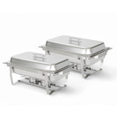 ALPHA LIVING front view of two chafing dish set showing modern alpine gray handles and presentable finish