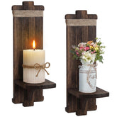 Alphatool front view of both sconces showing finished varnish and rustic appeal