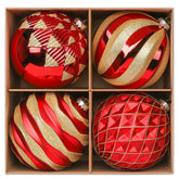 Alupssuc front view of four red and gold ornaments showing packaging benefit