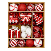 Alupssuc front packaging showing full 82-piece red and white ornament set, easy setup