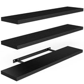 AMADA HOMEFURNISHING front view of three black floating shelves showing minimalist benefit