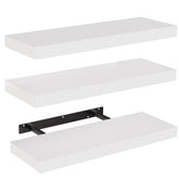 AMADA HOMEFURNISHING front view of white floating shelves showing clean profile and storage benefit