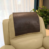 AmazeCov headrest cover front view showing chocolate color and fit benefit