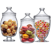 Amazing Abby front view showing three clear acrylic jars and lids for elegant storage