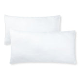 Amazon Basics front view of two compressed king pillows showing packaging and convenience