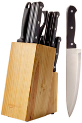 Amazon Basics knife set front view showing block and all 14 pieces for organized storage