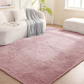 Amazon Basics pink rug front view showing full shape and cozy look