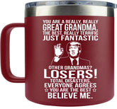AMAZPRINTS burgundy mug front view showing gift-ready design and durable finish