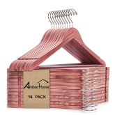 Amber Home front pack of 16 cedar hangers showing neat storage benefit