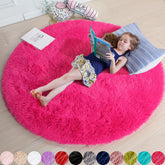 Amdrebio hot pink round rug front view showing soft plush comfort