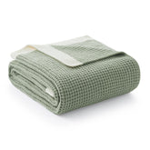 Amélie Home front view of green chenille waffle throw showing overall shape and color, enhances living room style