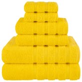 American Soft Linen front view of six-piece towel set showing coordinated sizes and color benefits