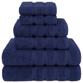 American Soft Linen front view of 6-piece towel set showing sizes and packaging benefit: complete bathroom starter set