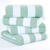 American Soft Linen front view of mint cabana striped towels highlighting set