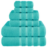 American Soft Linen front view of full 6-piece towel set, neat and inviting