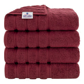American Soft Linen front view of four folded towels showing plush look and storage benefit