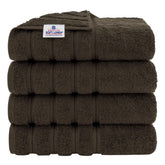 American Soft Linen front view of four-piece towel set showing neat fold and size benefit