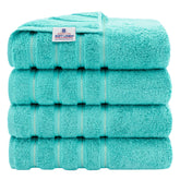 American Soft Linen front packaging showing four folded towels, communicates premium set