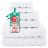 American Soft Linen front view of six-piece towel set showing neat folds and color