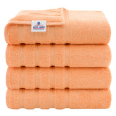 American Soft Linen front view of packaged four-piece towel set and neat presentation