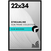 Americanflat front view of 22x34 frame showing sleek black finish and clear display benefit