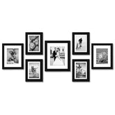 Americanflat front view of seven-frame black gallery set, shows organized presentation benefit