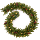 AMERZEST front view of 9 ft garland showing full-length realistic greenery and pine cones for instant decoration