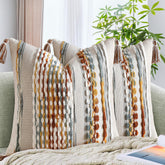 AmHoo front view of two brown boho pillow covers showing striped pattern and cozy look