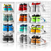 Amllas clear shoe box front view showing neat displayed shoes and easy selection