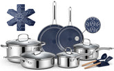 Ammeloo front view of 17-piece set showing included pots pans and lids for complete cooking