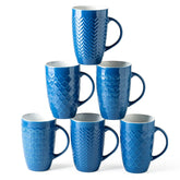 AmorArc front view of six blue mugs showing cohesive set and stylish look
